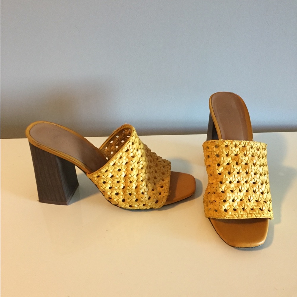 Zara Trafaluc yellow city block heel sandals 39